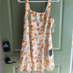 Lulu's Floral Mini Dress in Orange and White